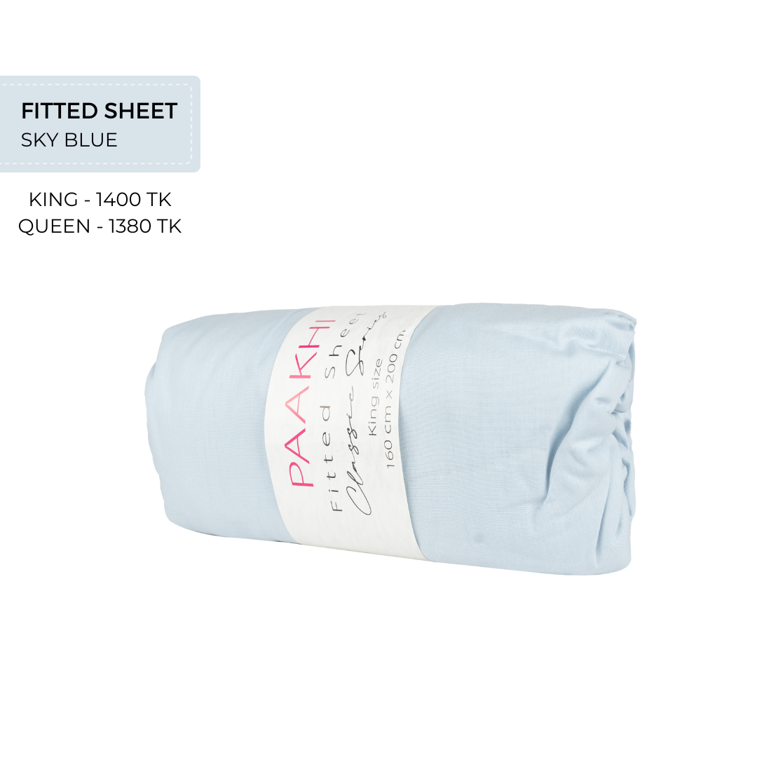 Fitted sheet with pillow covers - Sky Blue