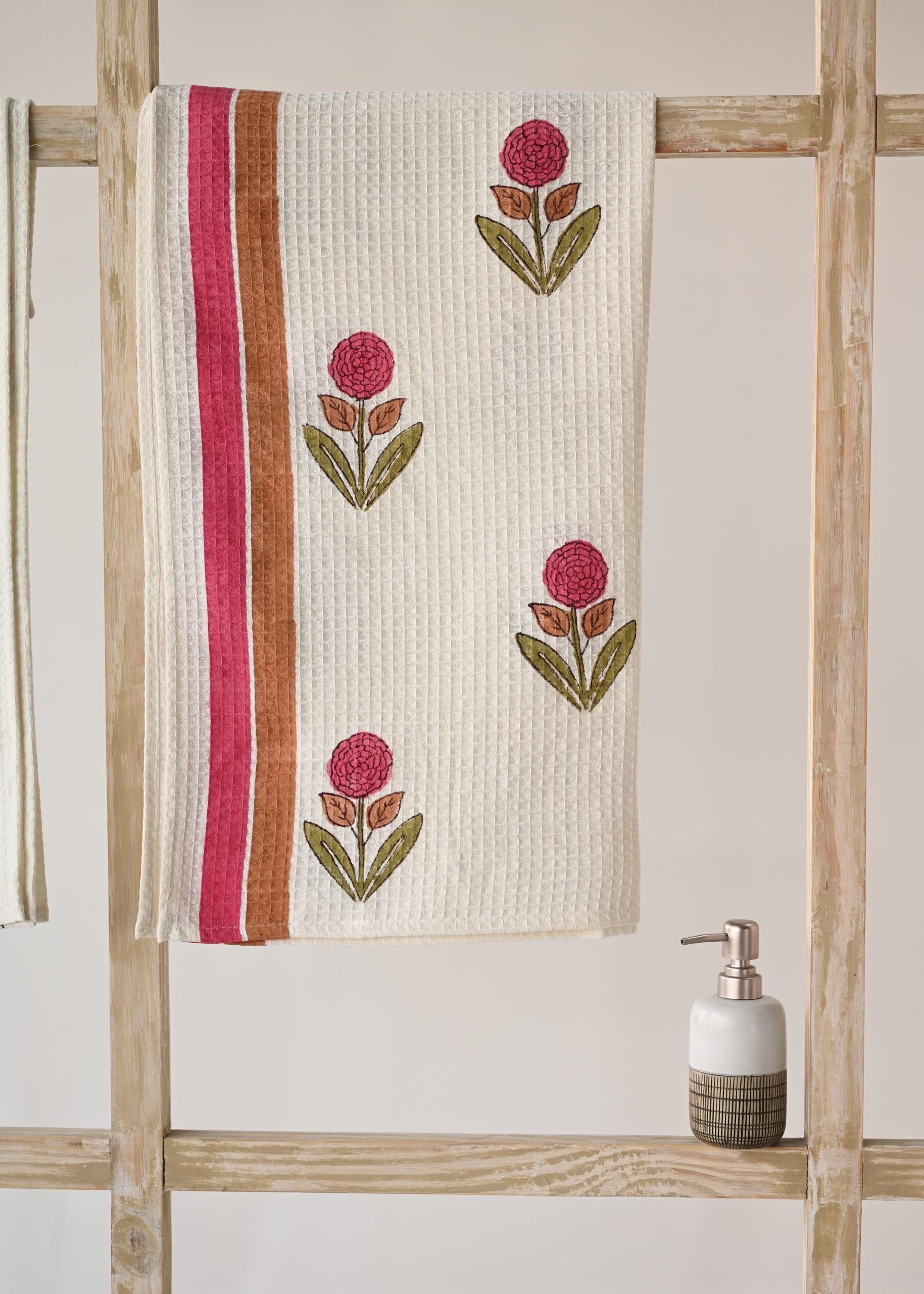 Handblock Printed Towel - Pink Marigold