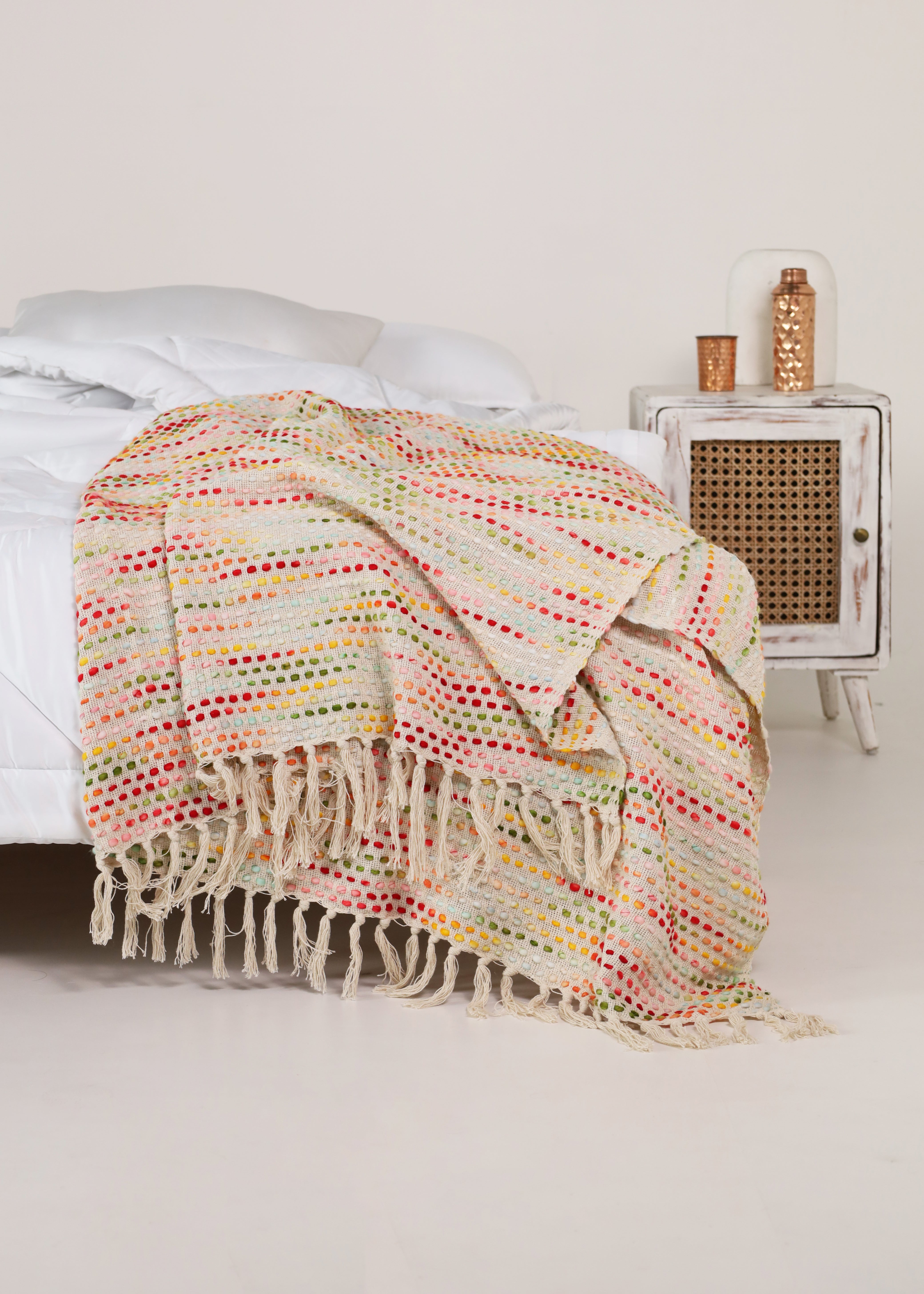 Hand Loomed Cotton Throw - Multi-coloured Pastel