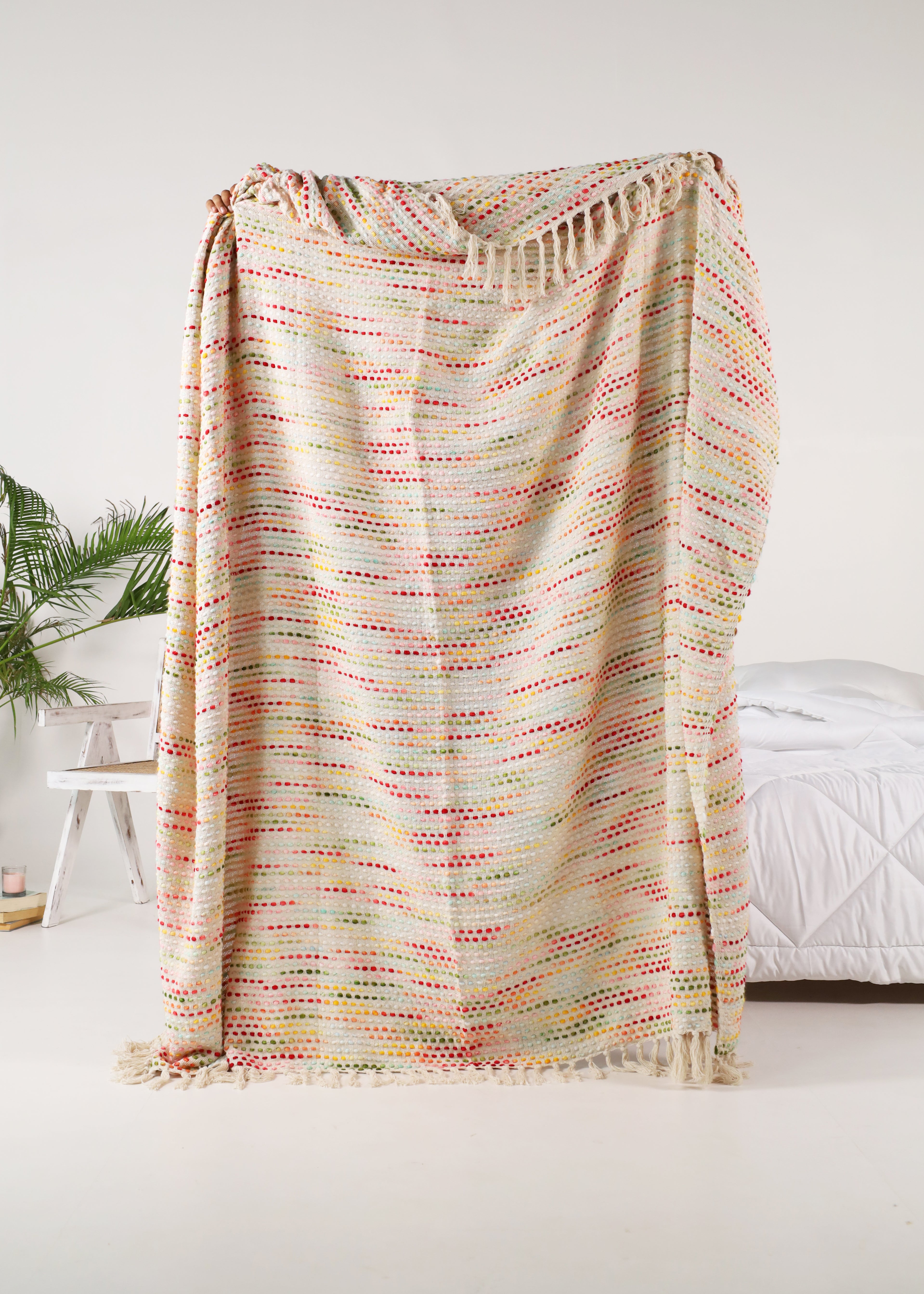 Hand Loomed Cotton Throw - Multi-coloured Pastel