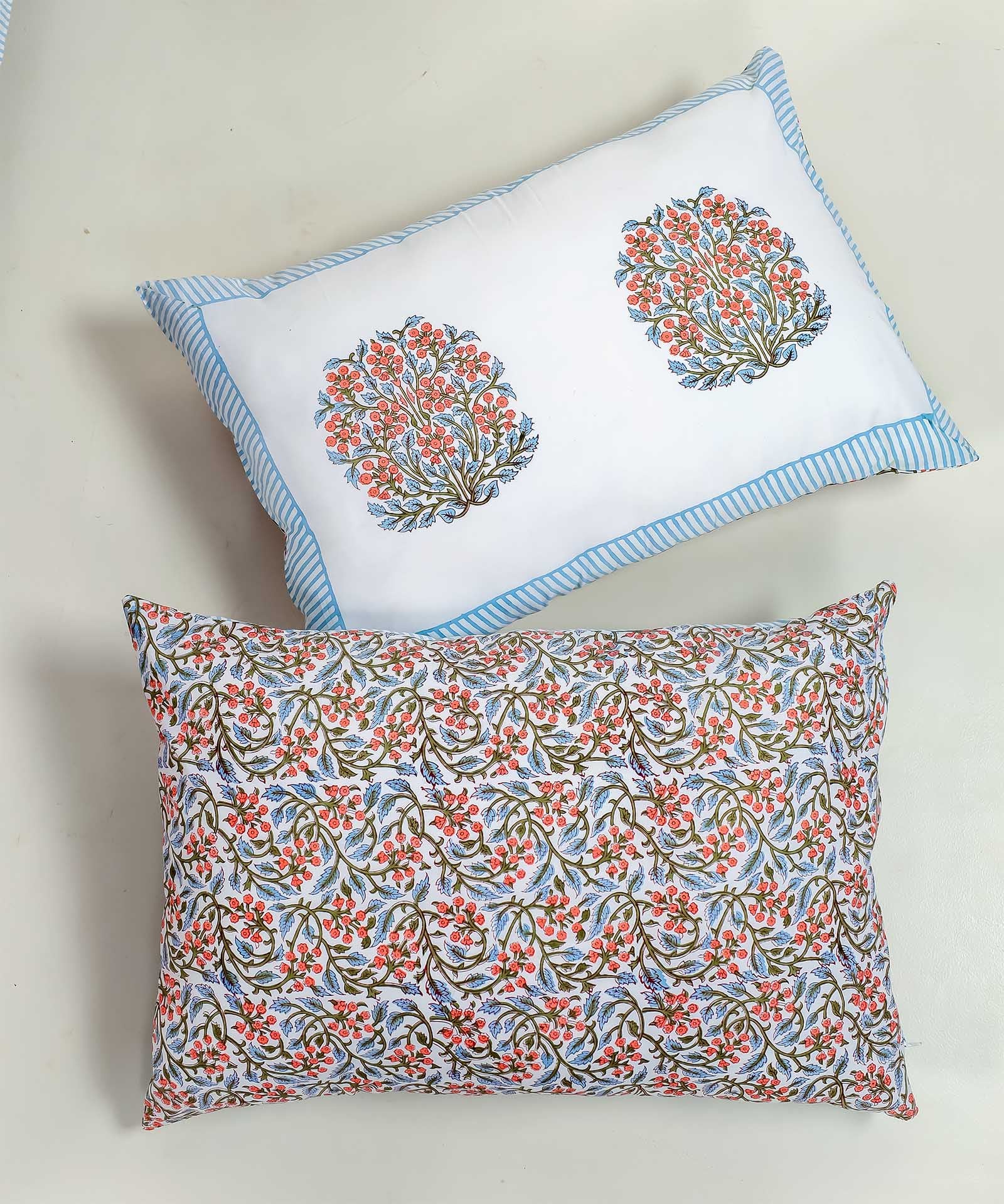 Pastel Blooms Handblock Printed Cotton Bedsheet