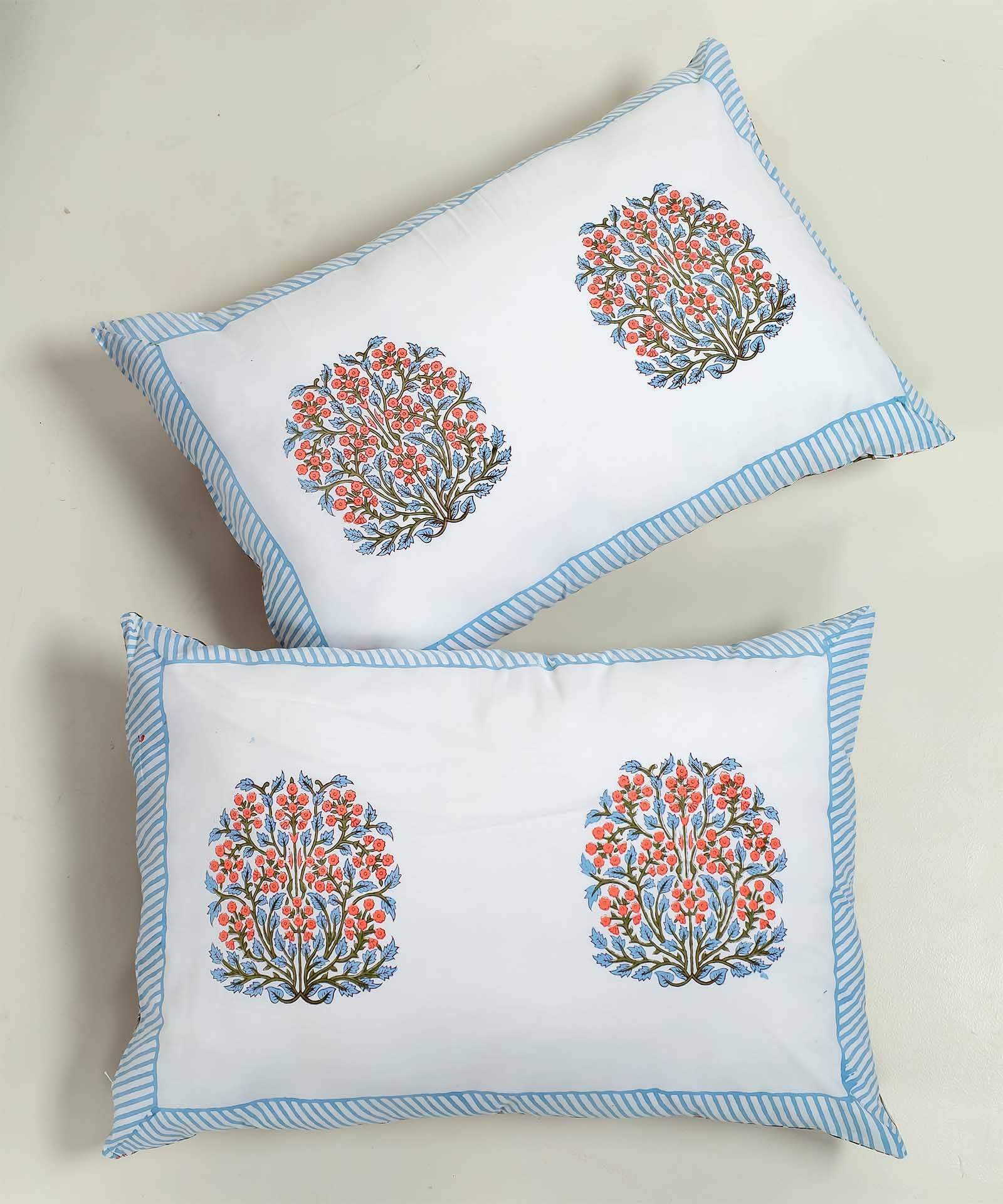 Pastel Blooms Handblock Printed Cotton Bedsheet