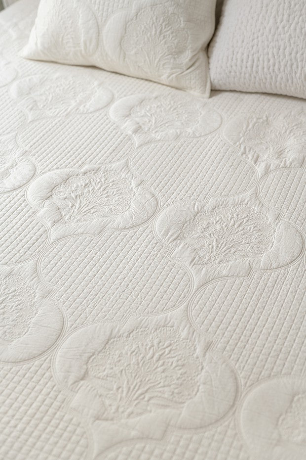 White Quilted Bedcover with Pillow Covers