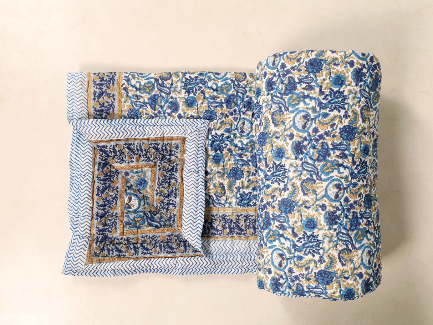 Jaipuri Razai With Pillow Covers - Lumi Navy Blue