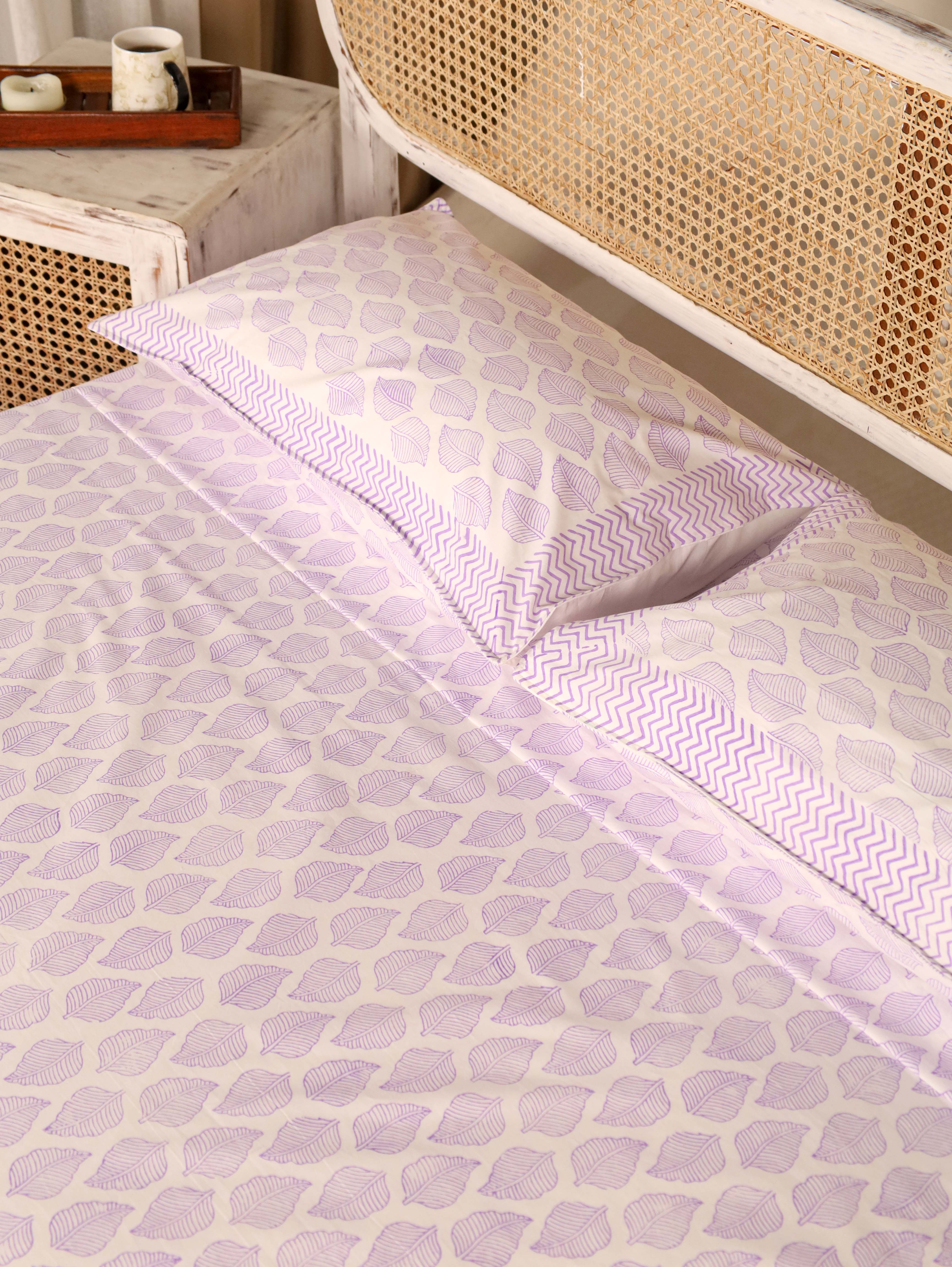 Hand Block Printed 100% Cotton Bedsheet - Purple Faith