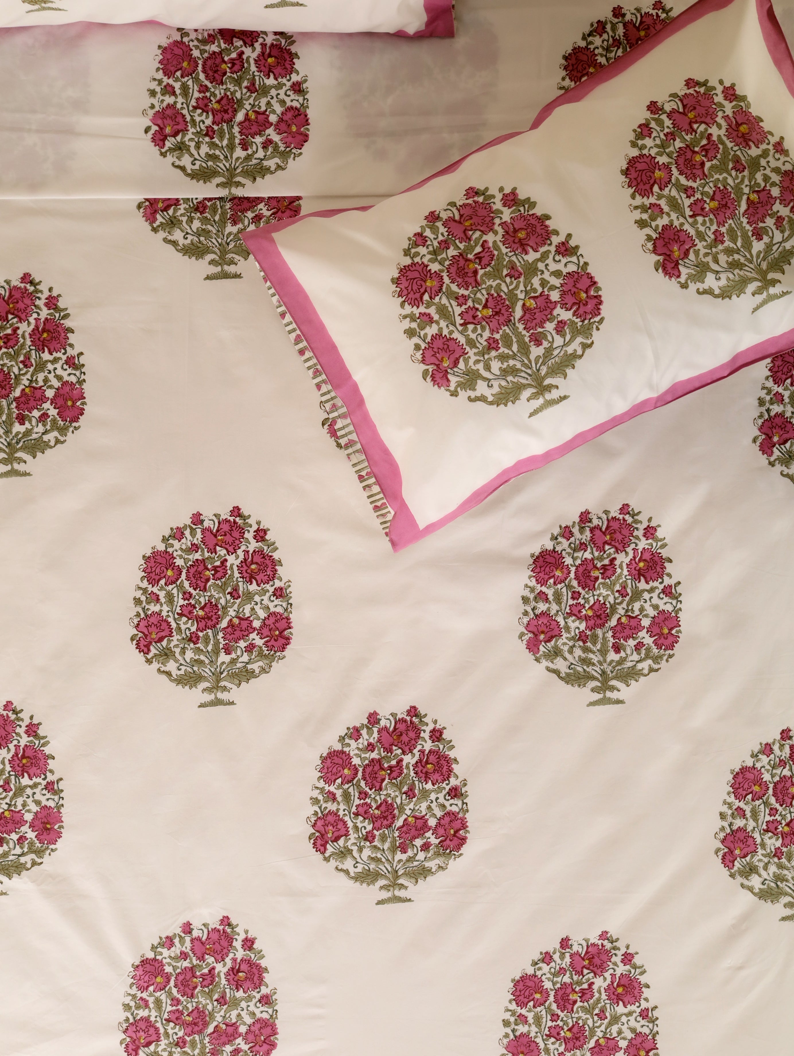Premium Hand Block Printed Poppy Floral COTTON Bedsheet with Reversible 2 Pillow Covers main image 0