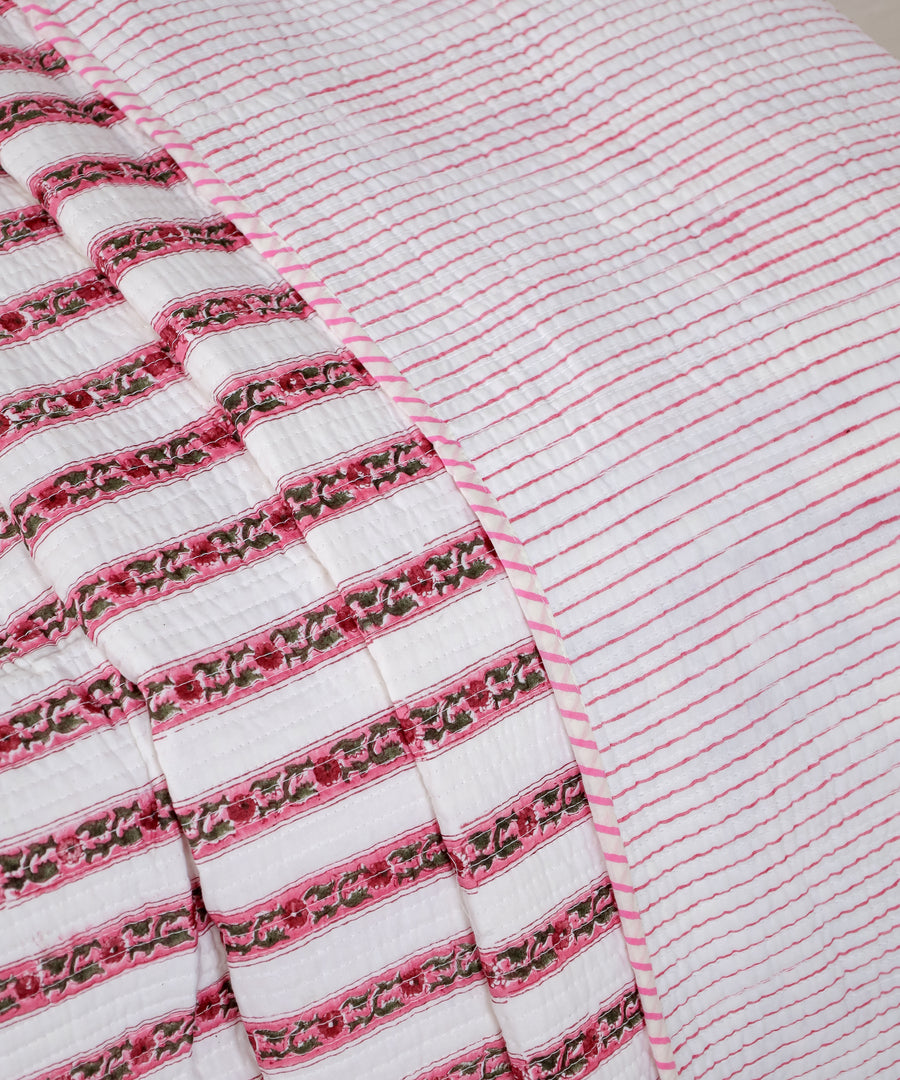 Hand Block Printed Quilt with Pillow Covers - Rosa Ville